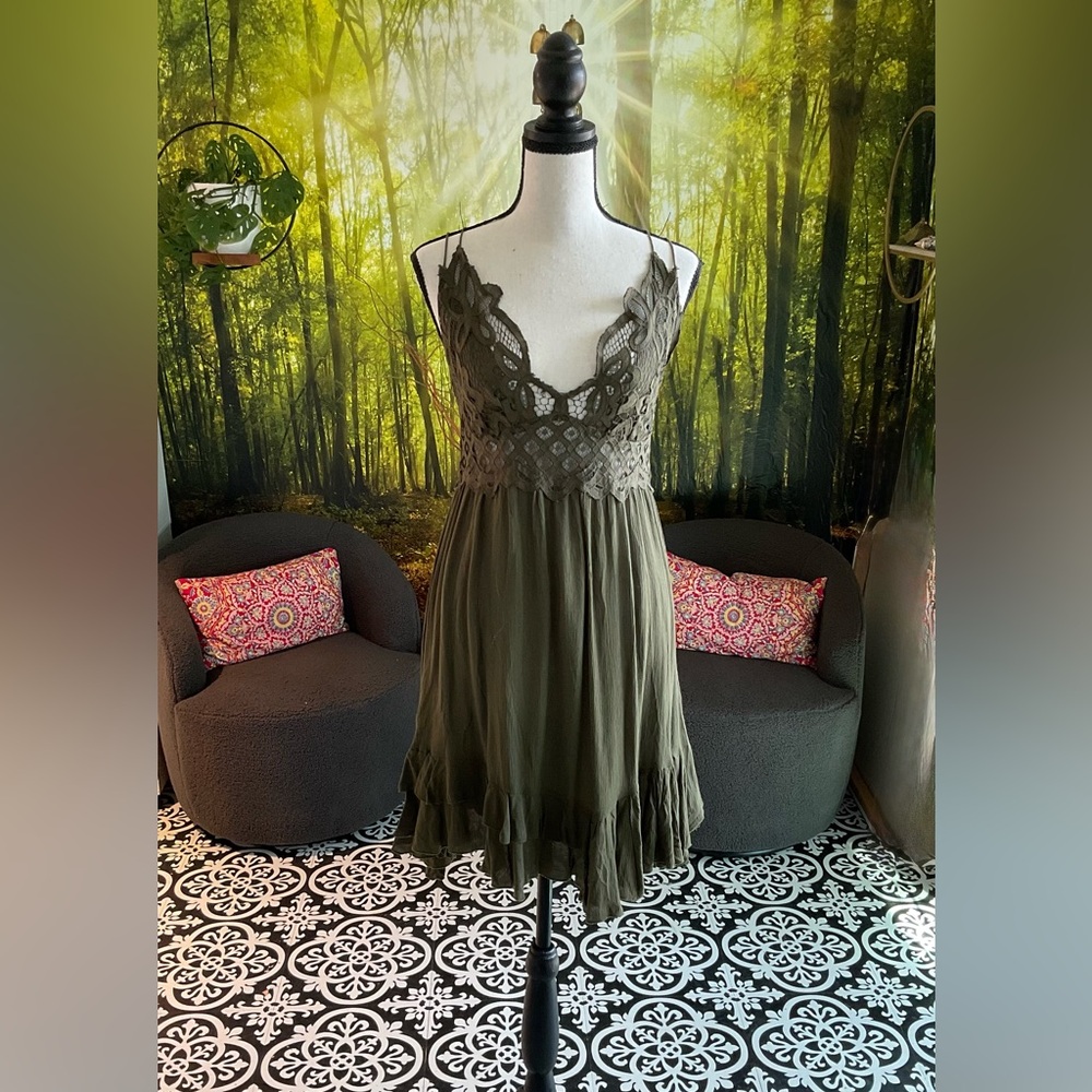 Free People Olive Lace Midi Dress